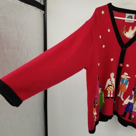 Vintage Storybook Knits World Unity and Peace Diversity Sweater 2X Red Artsy - Picture 13 of 13